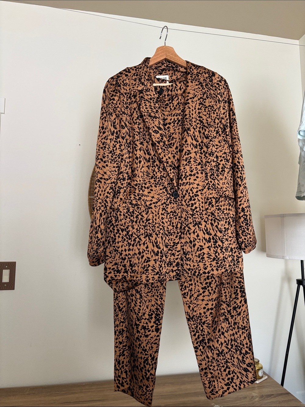 Open Edit Animal-Print Blazer & Pants Set - Tan/Black